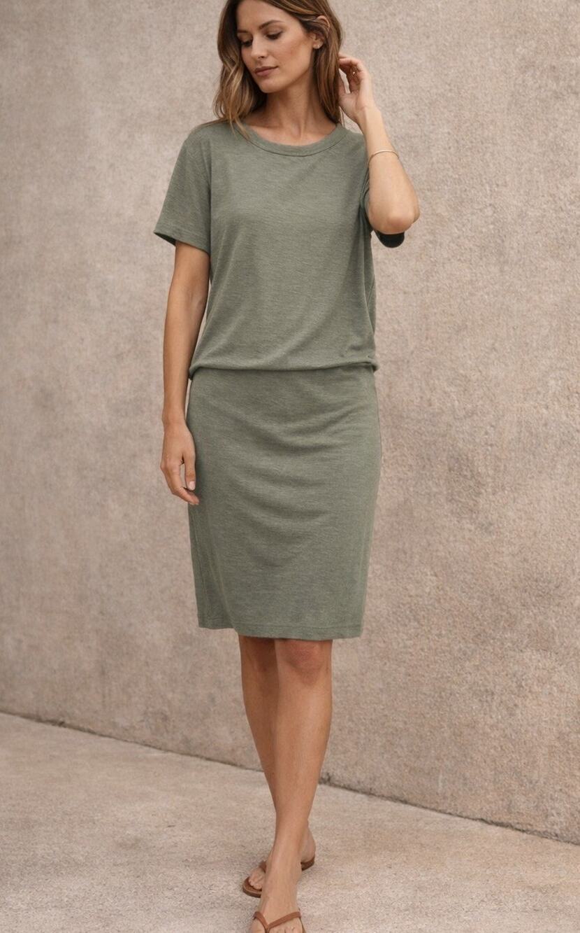 James Perse Olive Green Tunic Dress 4 Cotton Modal minimalist Jennifer Aniston